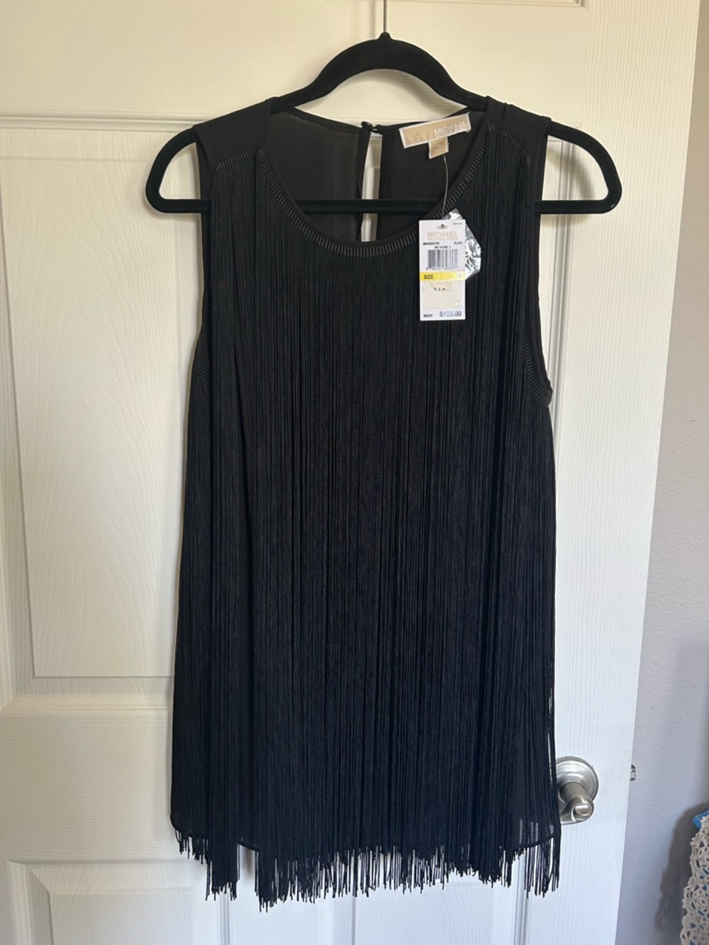 Michael Kors Sleeveless Black Fringe Mini Dress